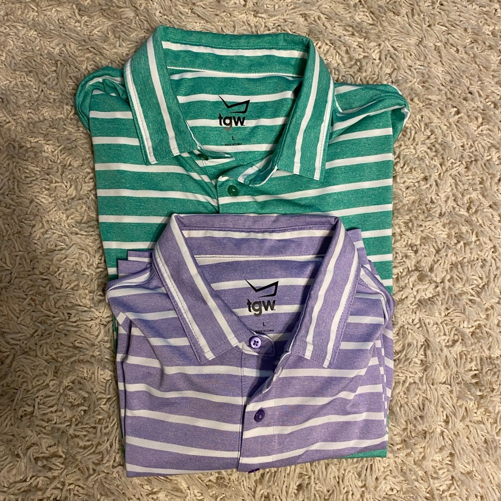 TGW  Mens Golf Polos - Purple With Stripes, Green With Stripes! Both Size Large
